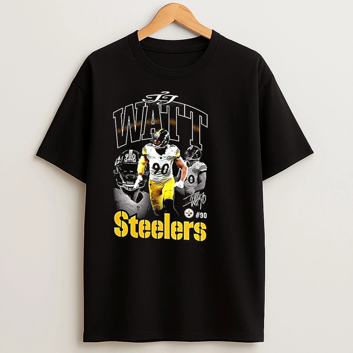 T J Watt Pittsburgh Steelers Football Name And Number 90 Signature Graphic T Shirts