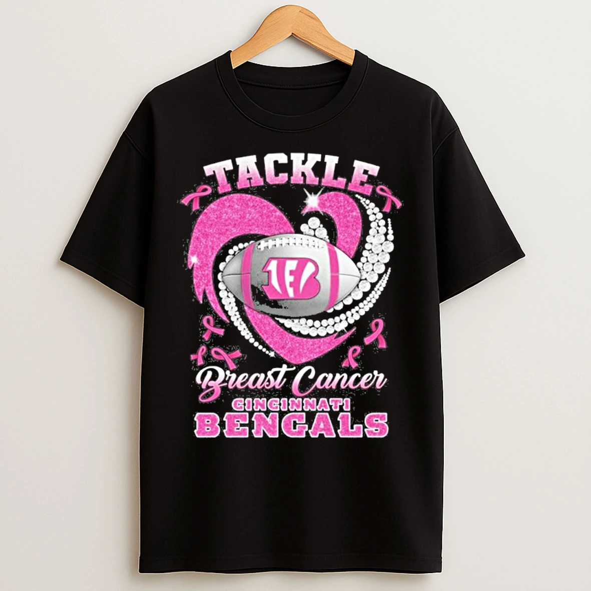 Tackle Breast Cancer Cincinnati Bengals Heart Ball Logo T Shirts