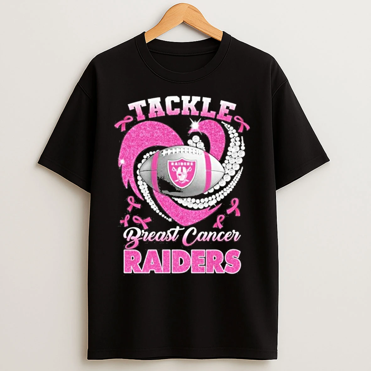 Tackle Breast Cancer Raiders Heart Ball Logo T Shirts