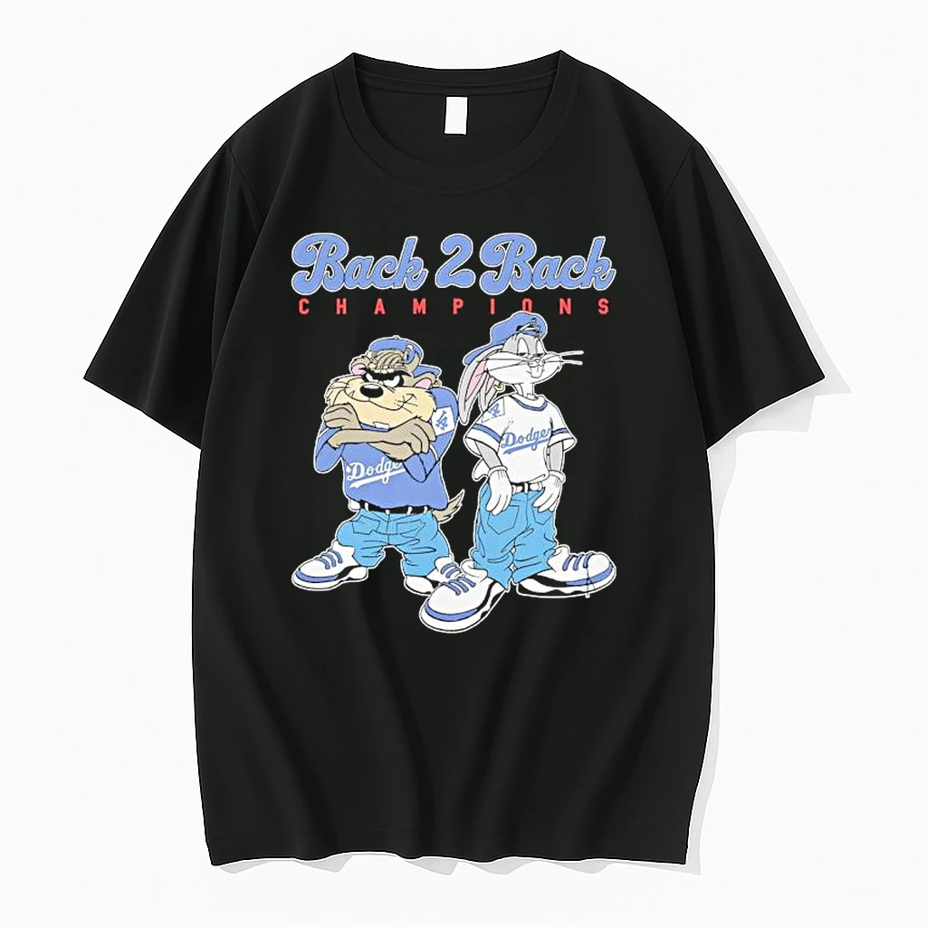 Tasmanian Devil Taz And Bugs Bunny Wearing Dodgers Back 2 Back Champions Pose Shirts