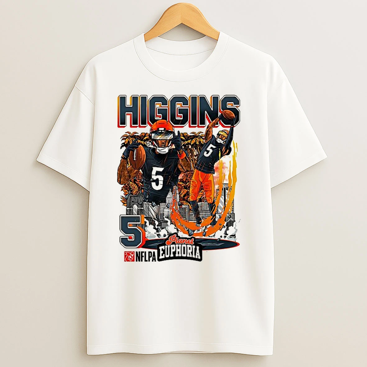 Tee Higgins Cincinnati Bengals Football Number 5 Skyline Cartoon T Shirts