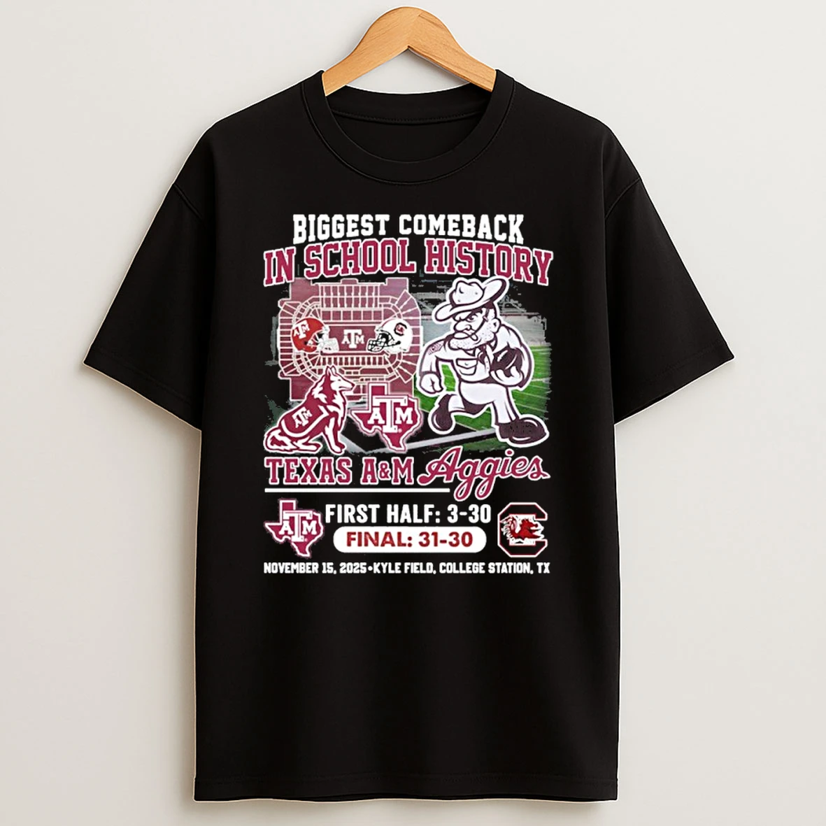 Texas Am Aggies Vs South Carolina Gamecocks 2025 Biggest Comeback In School History Shirts