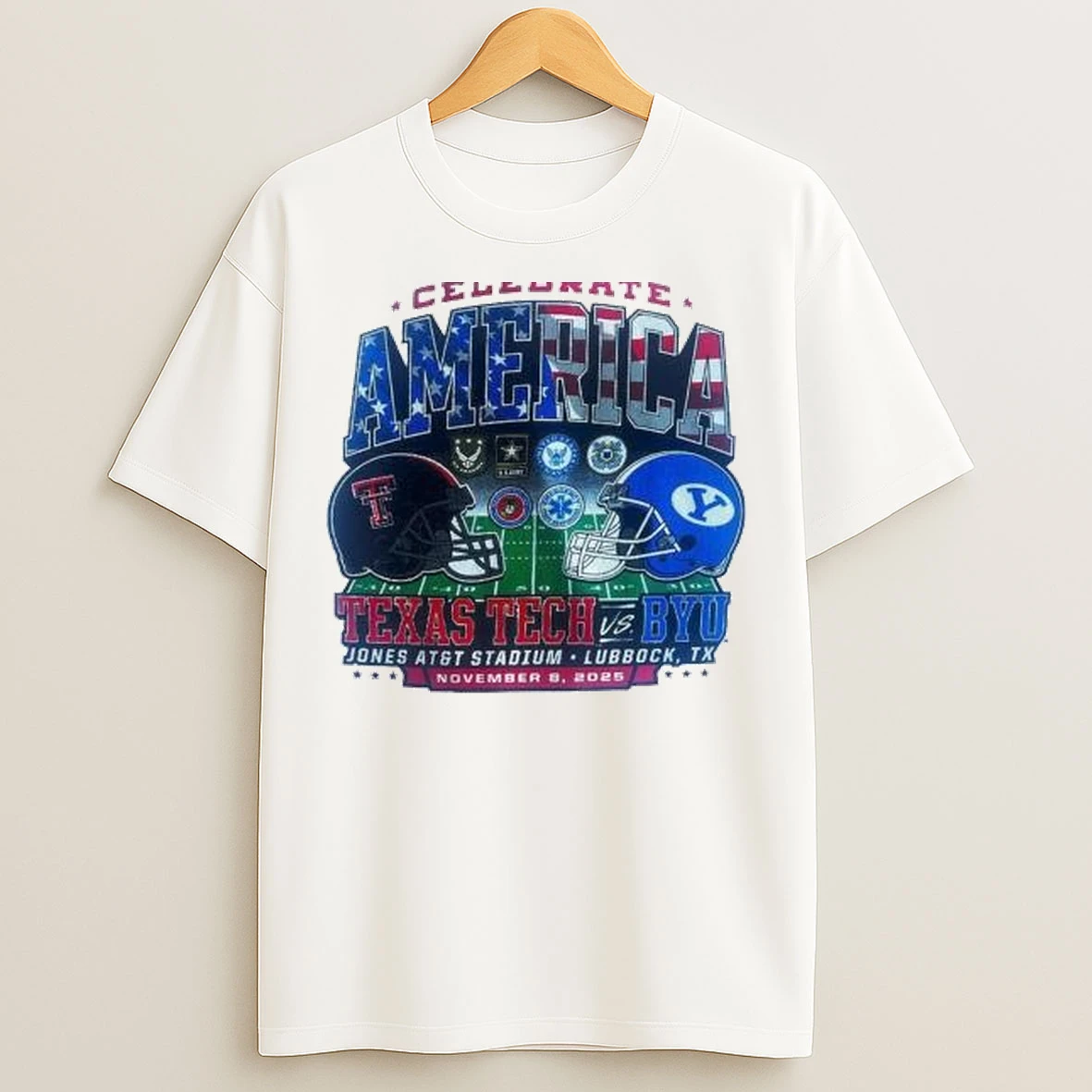 Texas Tech Espn Celebrate America Dueling Helmets 2025 Circle White T Shirts