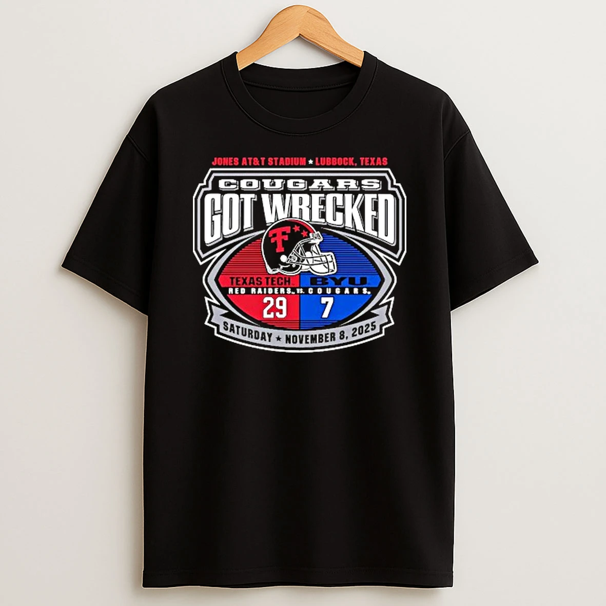 Texas Tech Red Raiders 2025 Wrecked Byu Cougars Gameday Score Shirts