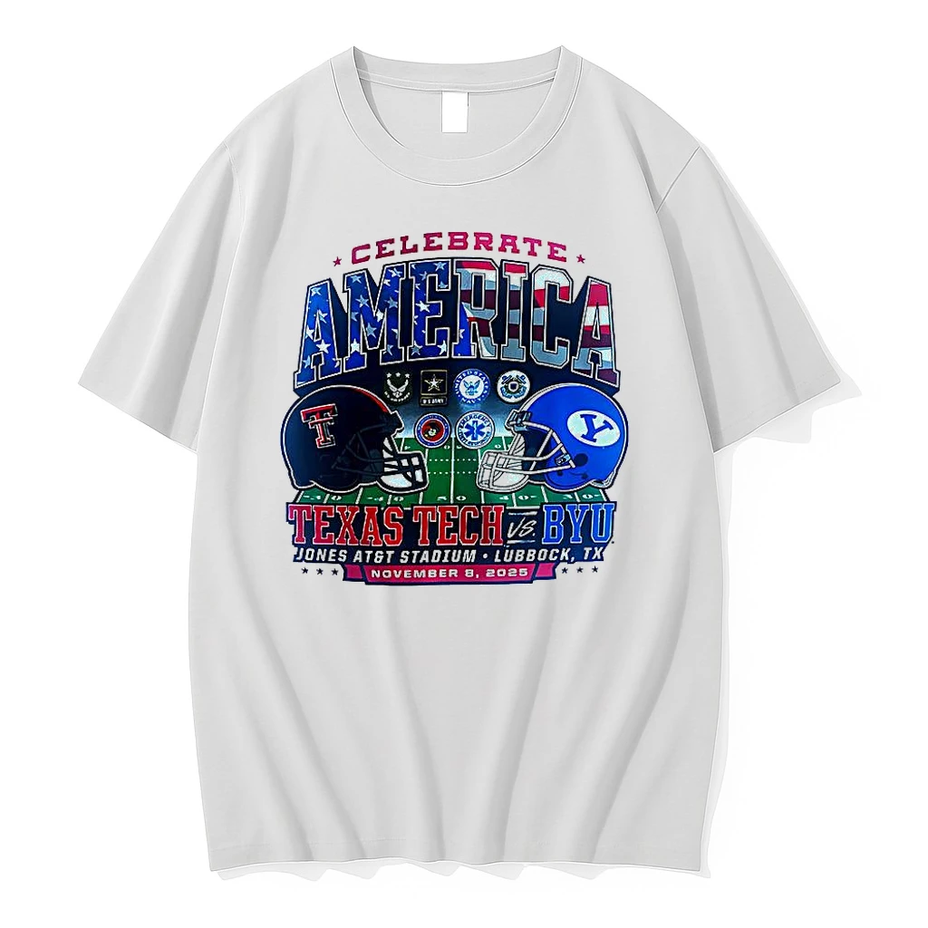 Texas Tech Red Raiders Vs Byu Cougars Ncaa 2025 Celebrate America Helmet Shirts
