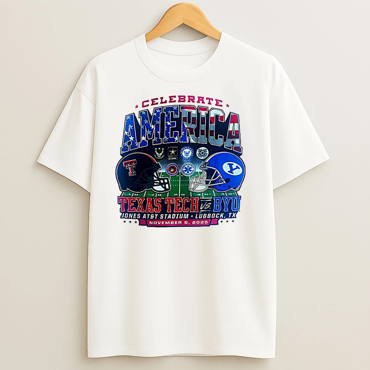 Texas Tech Red Raiders Vs Byu Cougars Ncaa 2025 Celebrate America Helmet T Shirts
