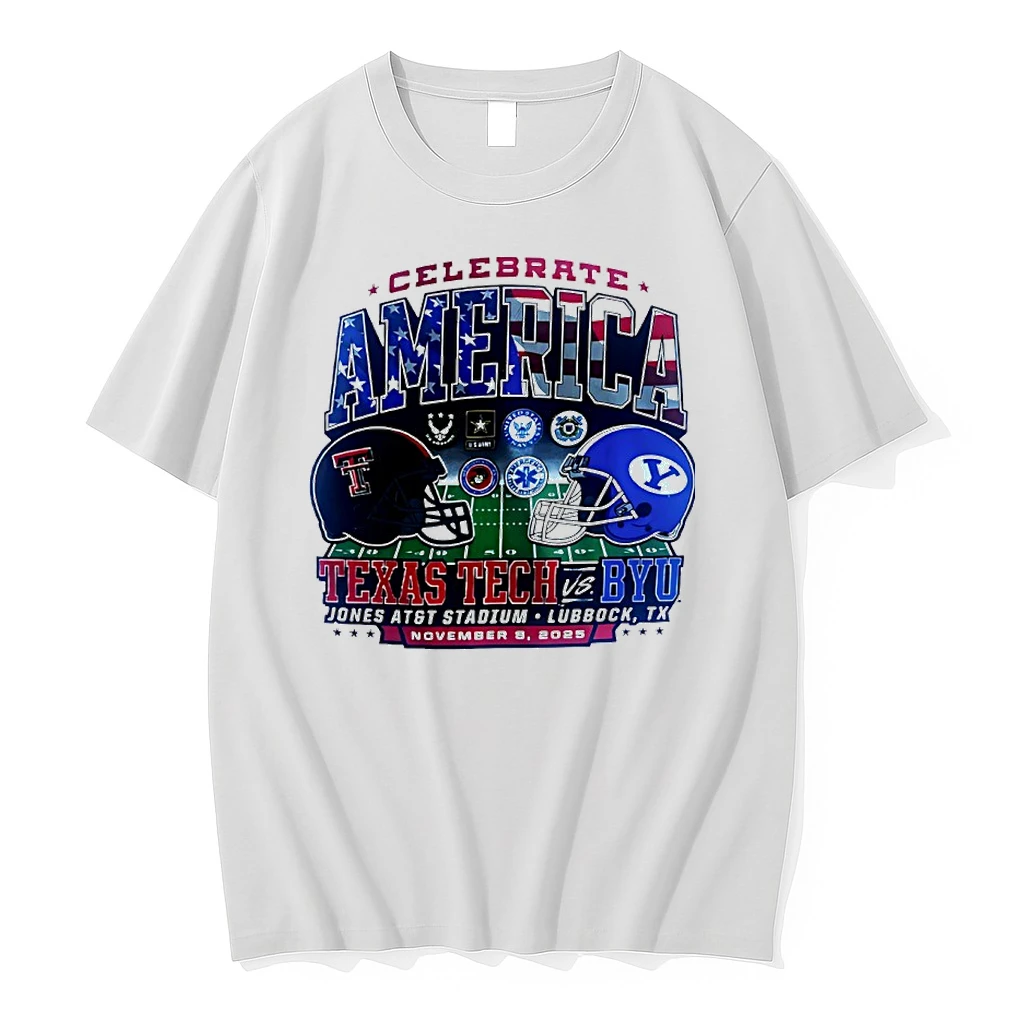 Texas Tech Vs Byu 2025 Celebrate America Dueling Helmets Shirts