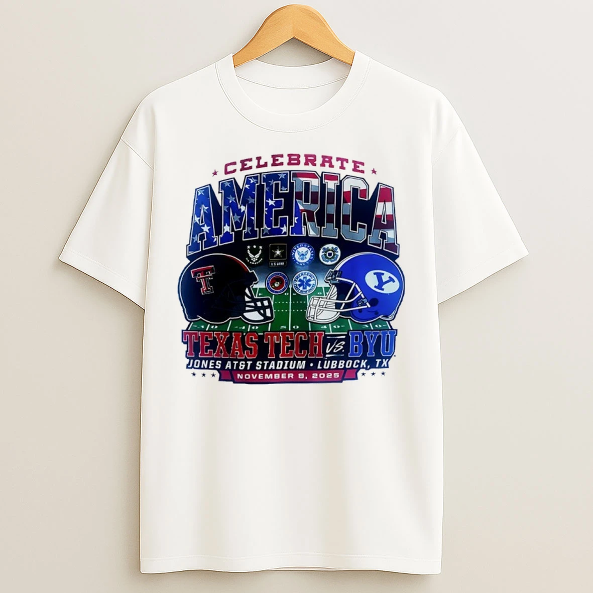 Texas Tech Vs Byu 2025 Celebrate America Dueling Helmets T Shirts