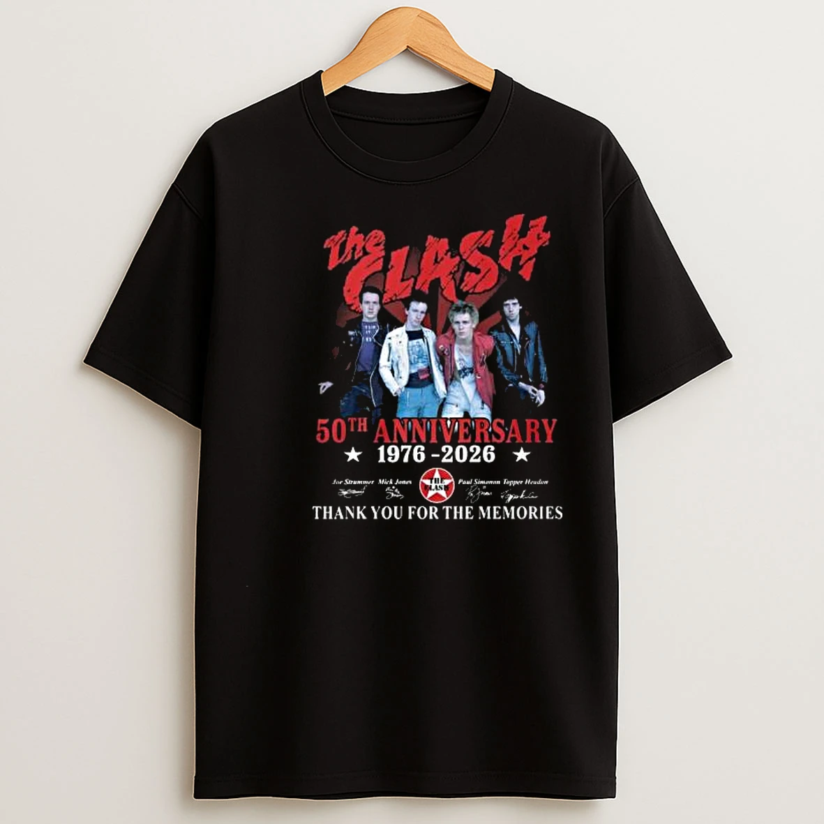 The Clash 50th Anniversary 1976 2026 Signatures Thank You For The Memories Circle Black T Shirts