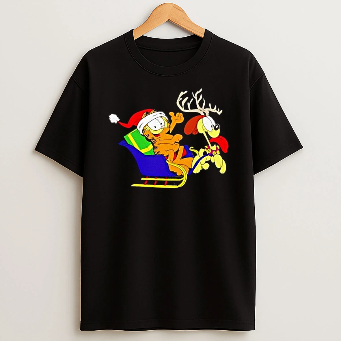 The Fat Cat Santa Riding Reindeer Odie Shirts