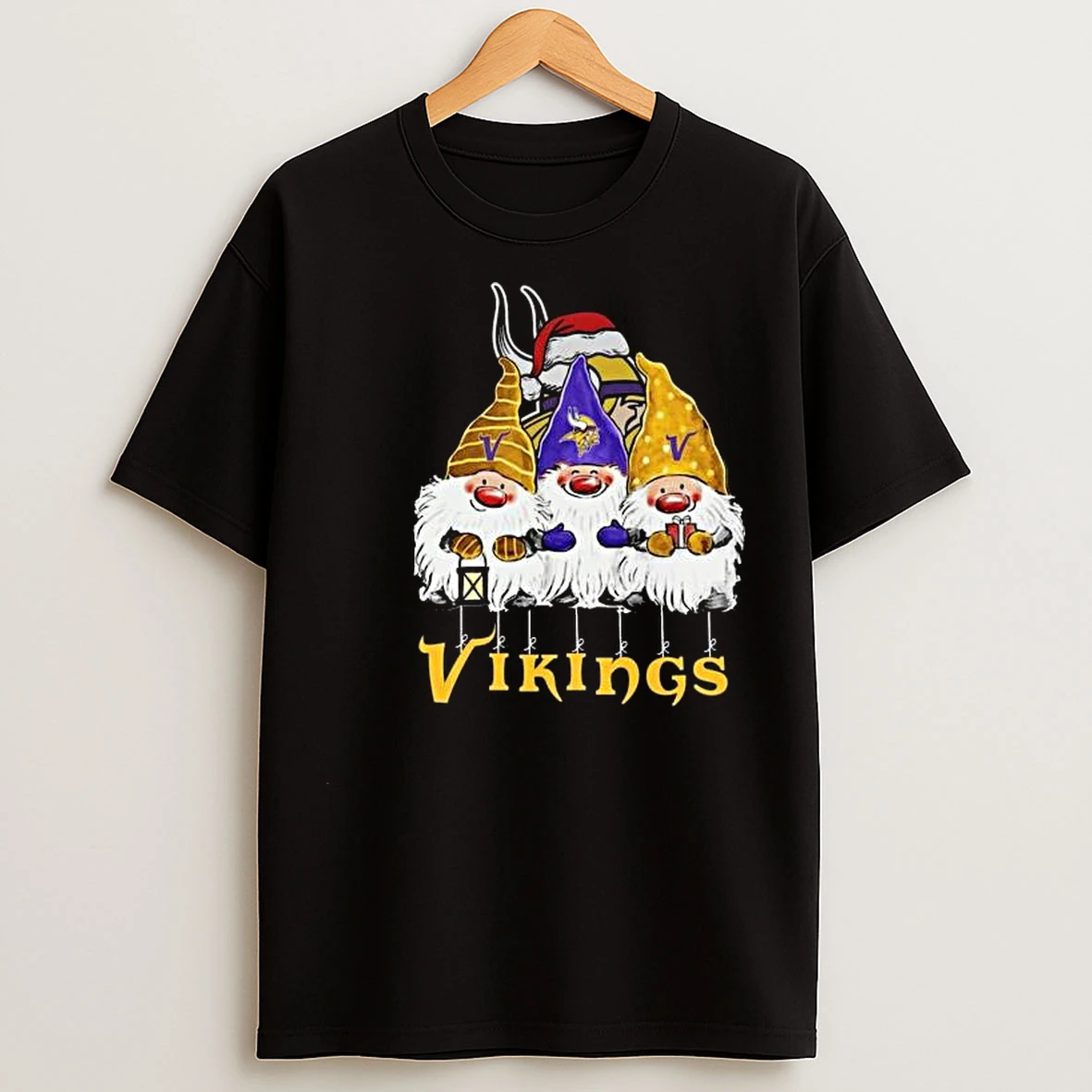The Gnomes X Minnesota Vikings Merry Christmas 2025 Circle Black T Shirts