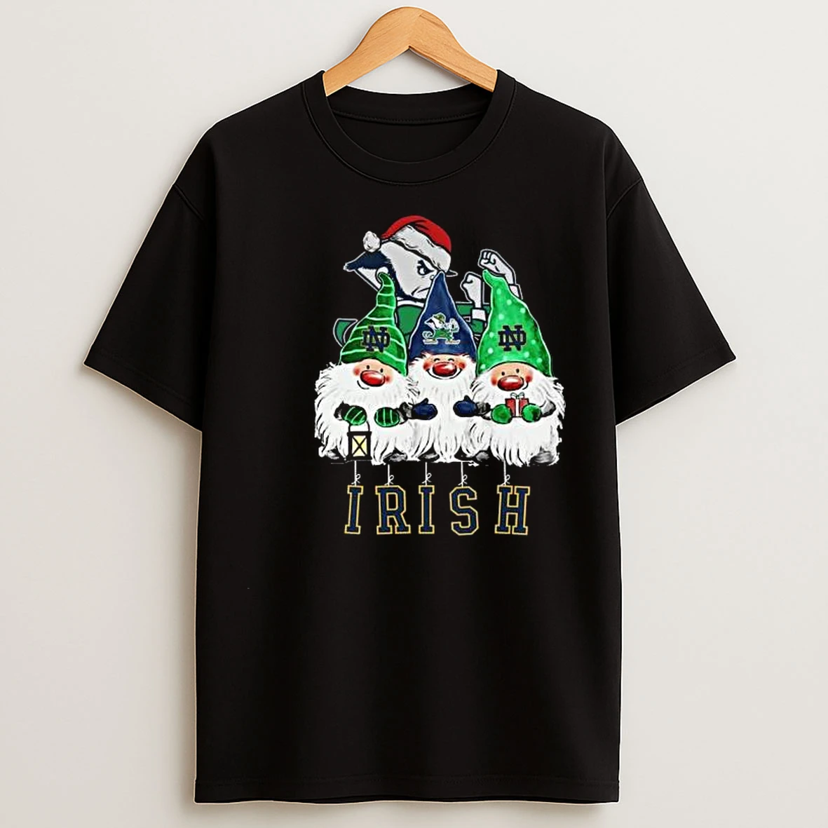The Gnomes X Notre Dame Fighting Irish Merry Christmas 2025 Circle Black T Shirts
