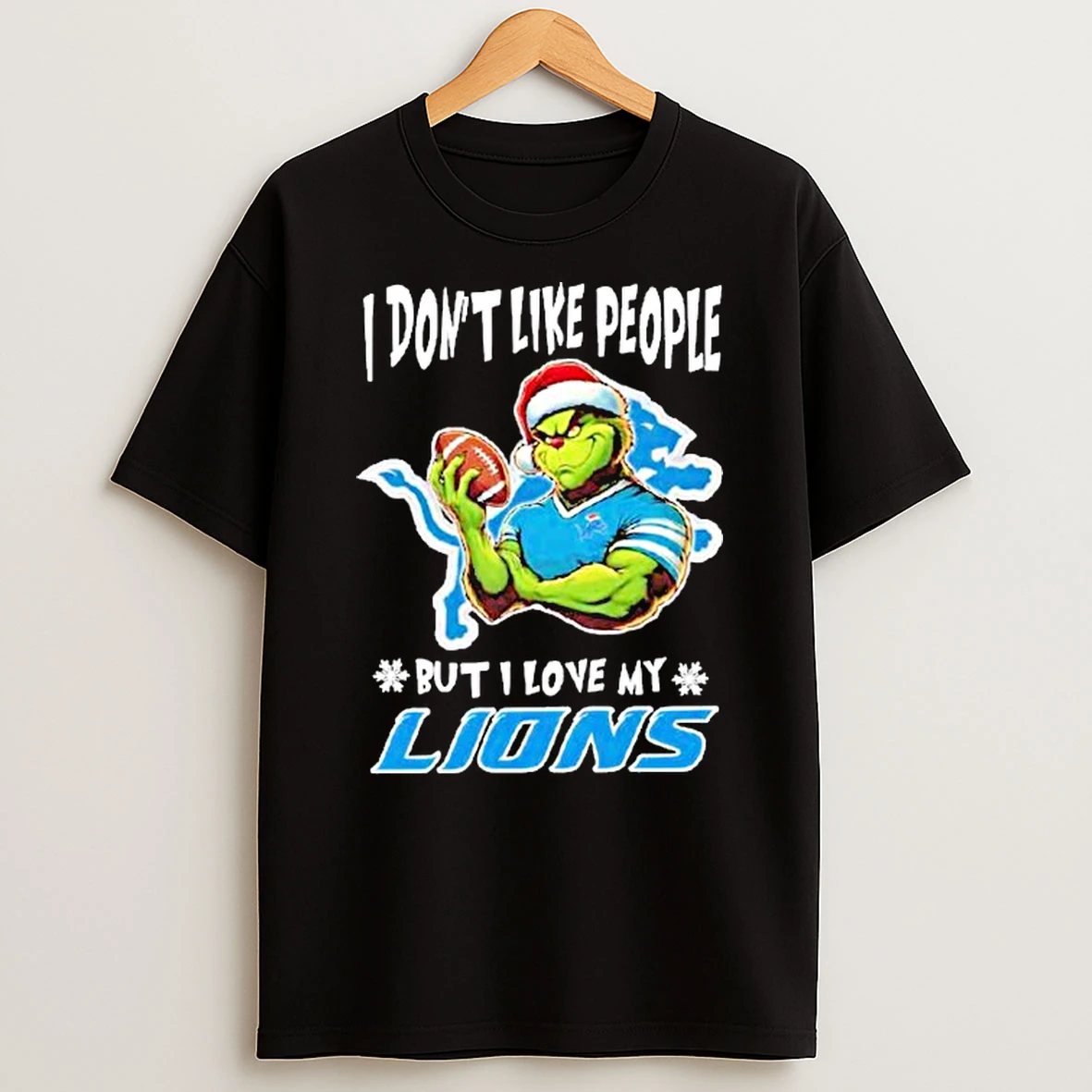 The Grinch I Dont Like People%ce%b3ca But I Love My Detroit Lions Christmas Shirts