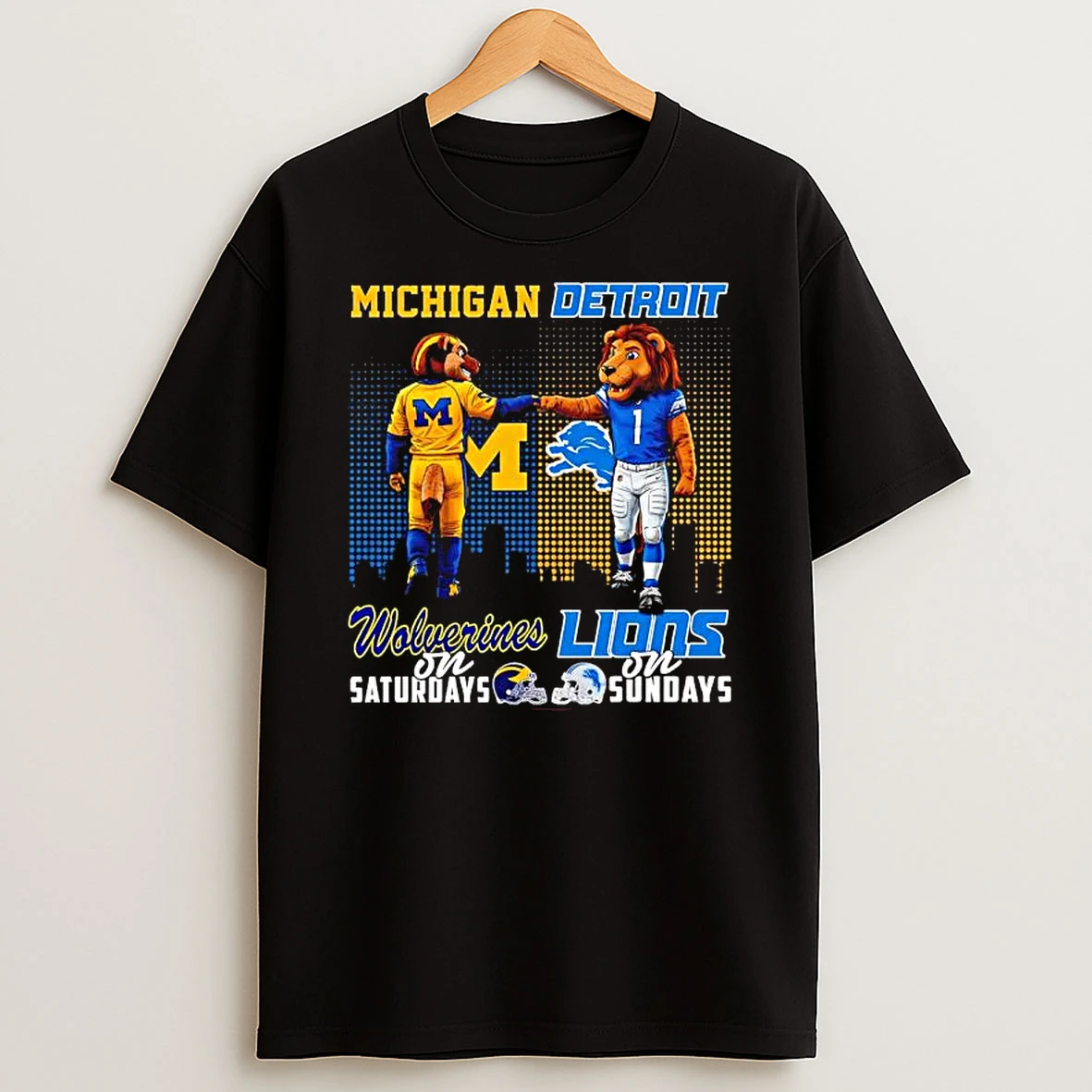 The Michigan Wolverines On Saturdays And Detroit Lions On Sundays Mascots College Shirts