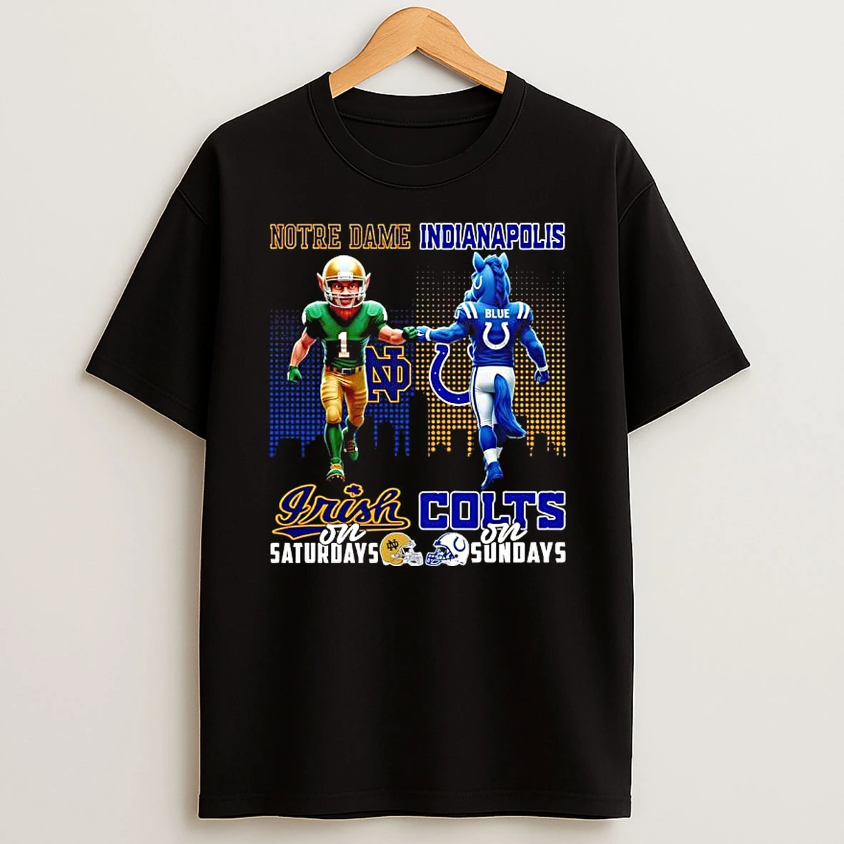 The Notre Dame Fighting Irish On Saturdays And Indianapolis Colts On Sundays Mascots College Shirts