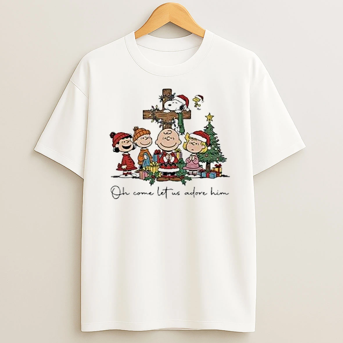 The Peanuts Christmas Christian Oh Come Let Us Adore Him 2025 Shirts