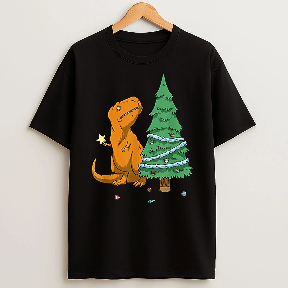 The Struggle Is Real Sad T Rex Decorating Christmas Tree Shirts