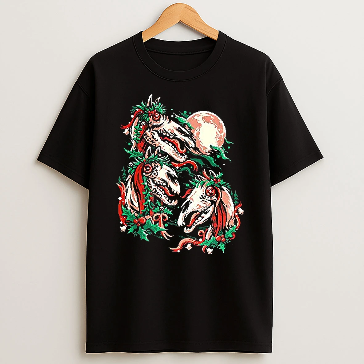 Three Mari Lwyd Under Moonlight Christmas Shirts