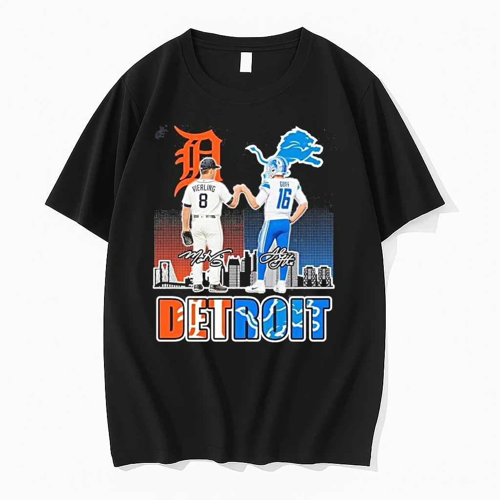 Tigers Vierling And Lions Jared Goff Detroit Shirts