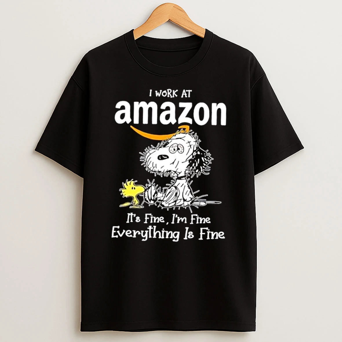 Tired Snoopy I Work At Amazon Its Fine Im Fine Everything Is Fine Shirts