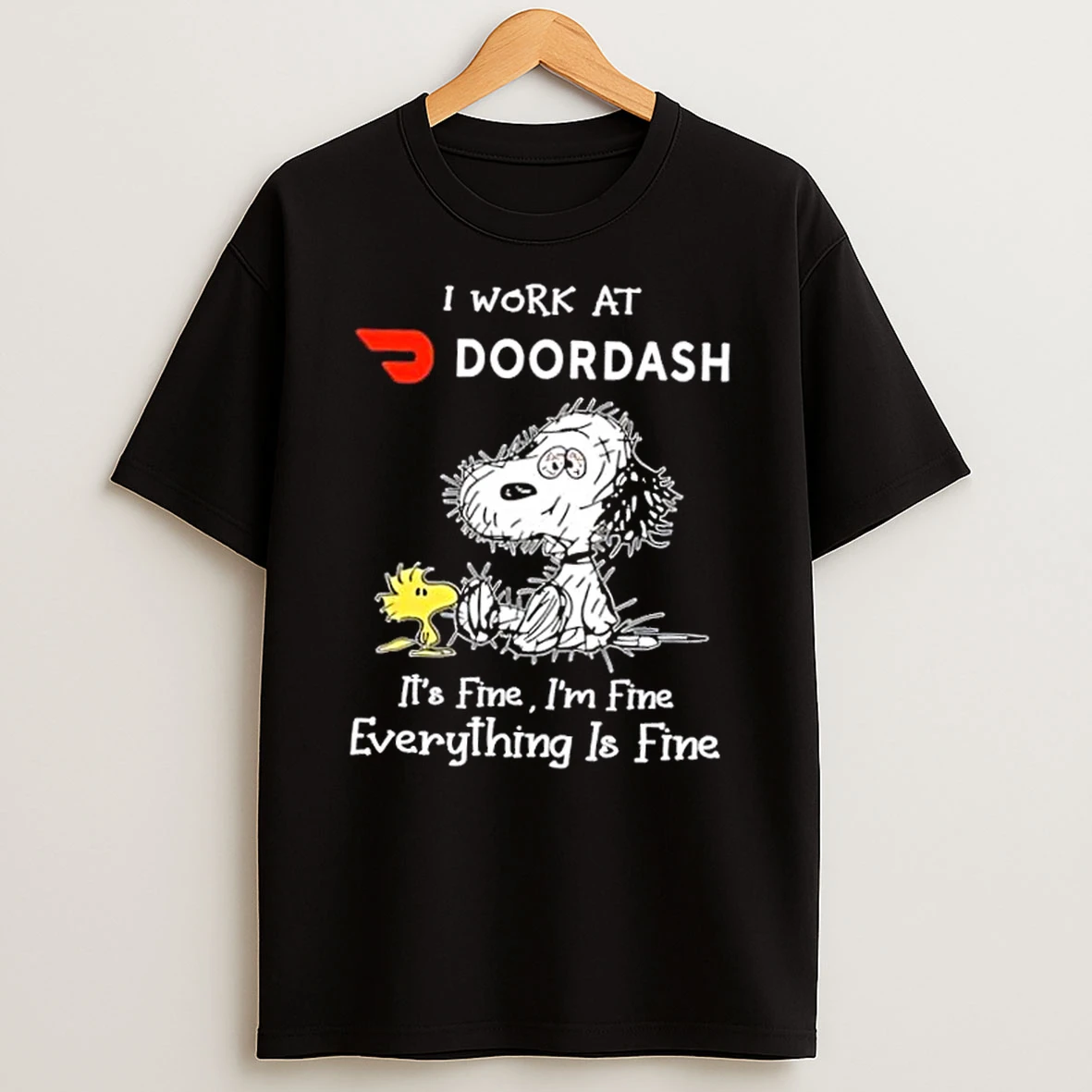 Tired Snoopy I Work At Doordash Its Fine Im Fine Everything Is Fine Shirts