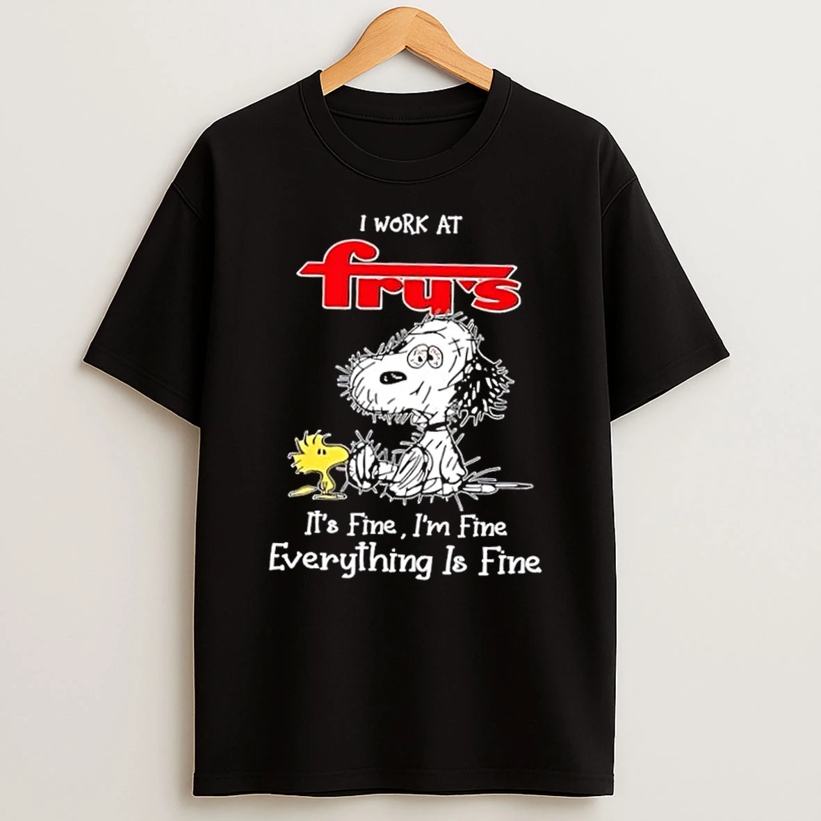 Tired Snoopy I Work At Frys Its Fine Im Fine Everything Is Fine Shirts