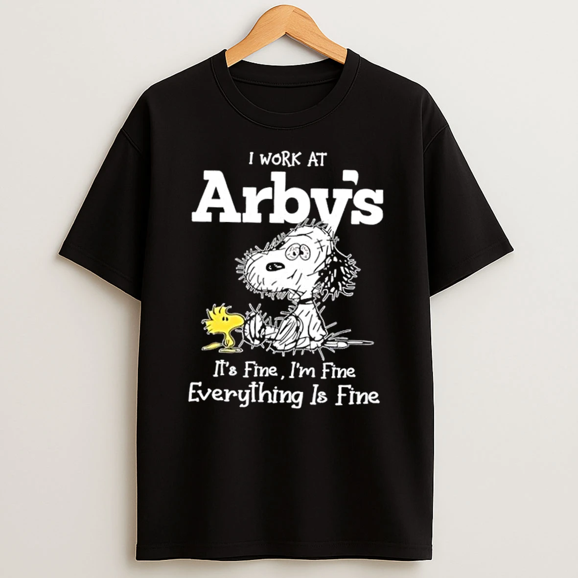 Tired Snoopy And Woodstock I Work At Arbys Its Fine Im Fine Everything Is Fine Shirts