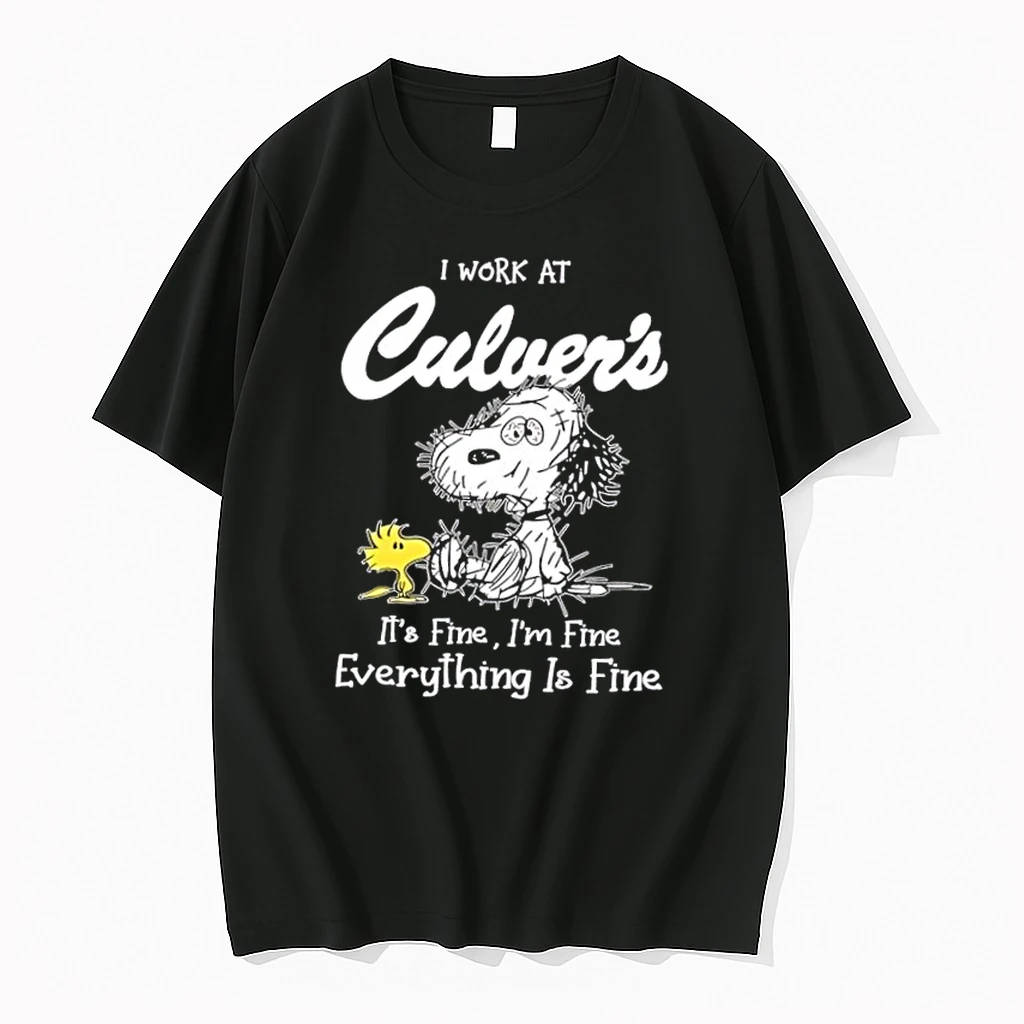 Tired Snoopy And Woodstock I Work At Culvers Its Fine Im Fine Everything Is Fine Shirts