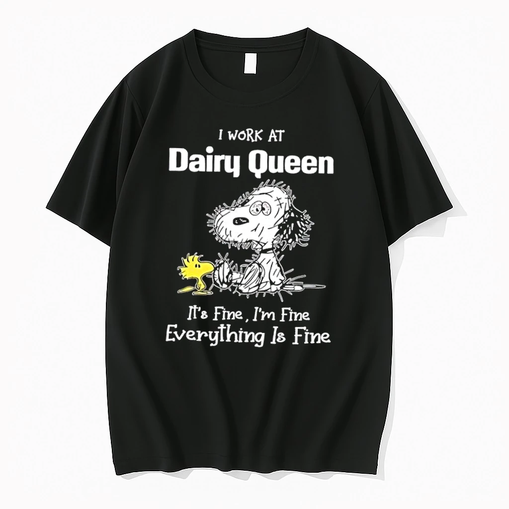 Tired Snoopy And Woodstock I Work At Dairy Queen Its Fine Im Fine Everything Is Fine Shirts
