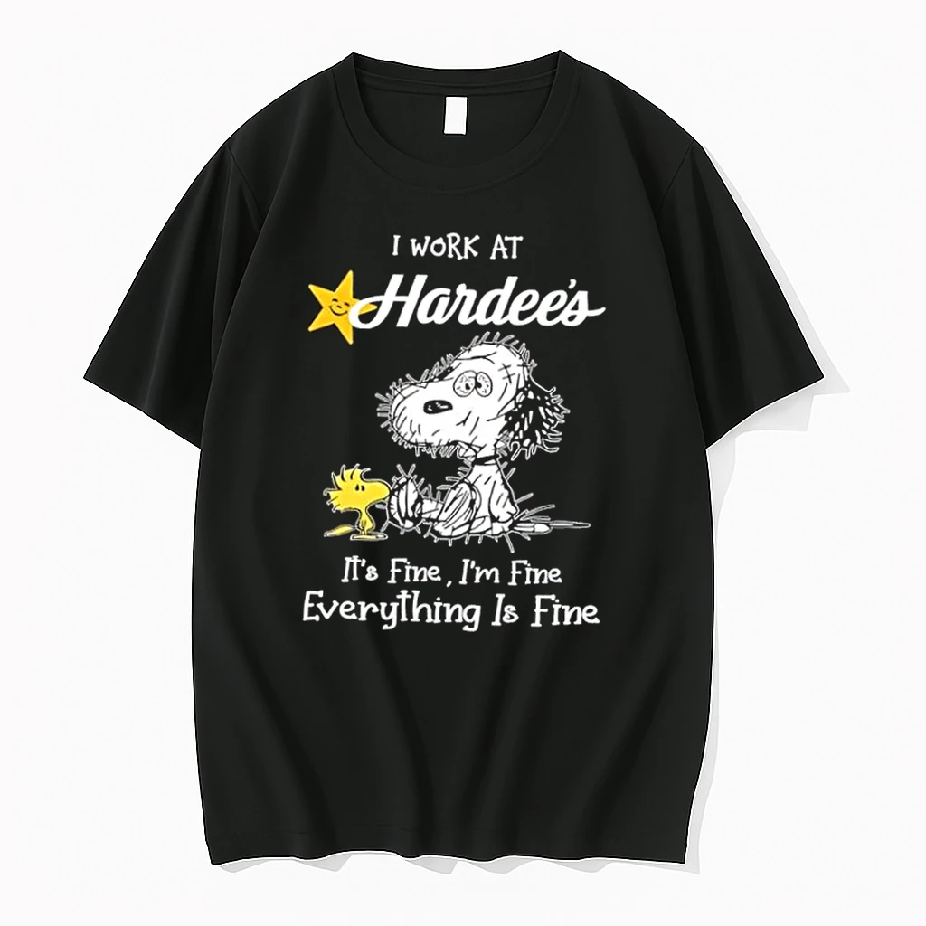 Tired Snoopy And Woodstock I Work At Hardees Its Fine Im Fine Everything Is Fine Shirts