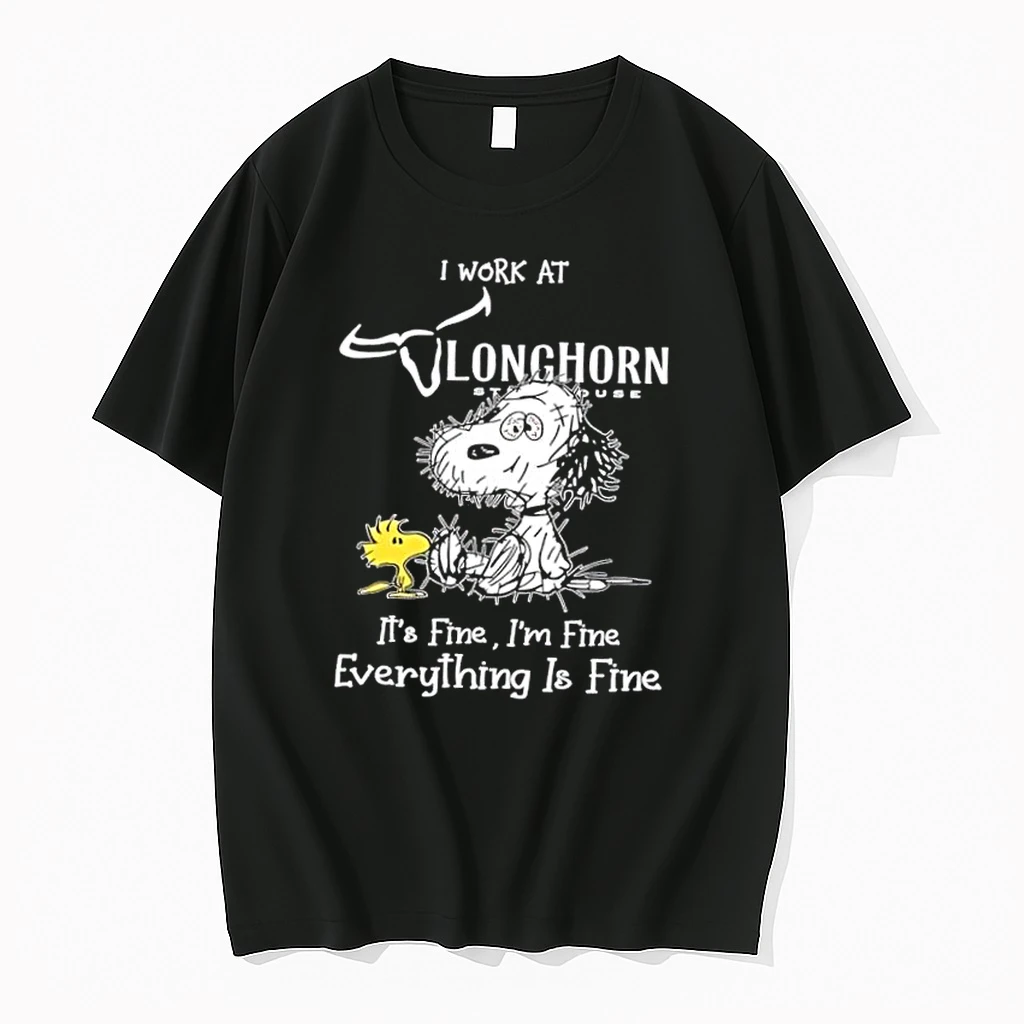 Tired Snoopy And Woodstock I Work At Longhorn Steakhouse Its Fine Im Fine Everything Is Fine Shirts