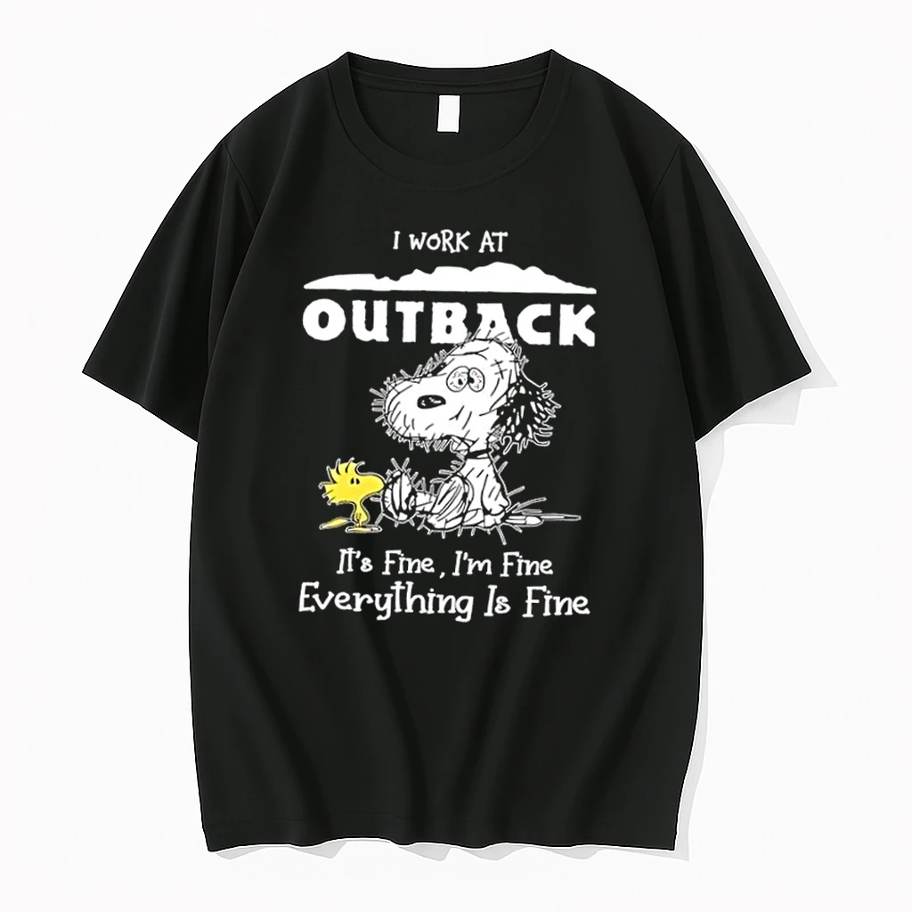 Tired Snoopy And Woodstock I Work At Outback Steakhouse Its Fine Im Fine Everything Is Fine Shirts