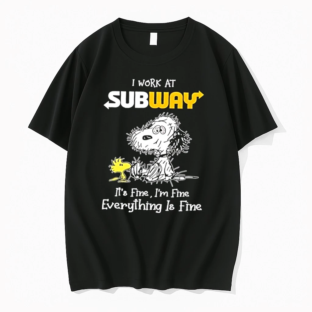 Tired Snoopy And Woodstock I Work At Subway Its Fine Im Fine Everything Is Fine Shirts
