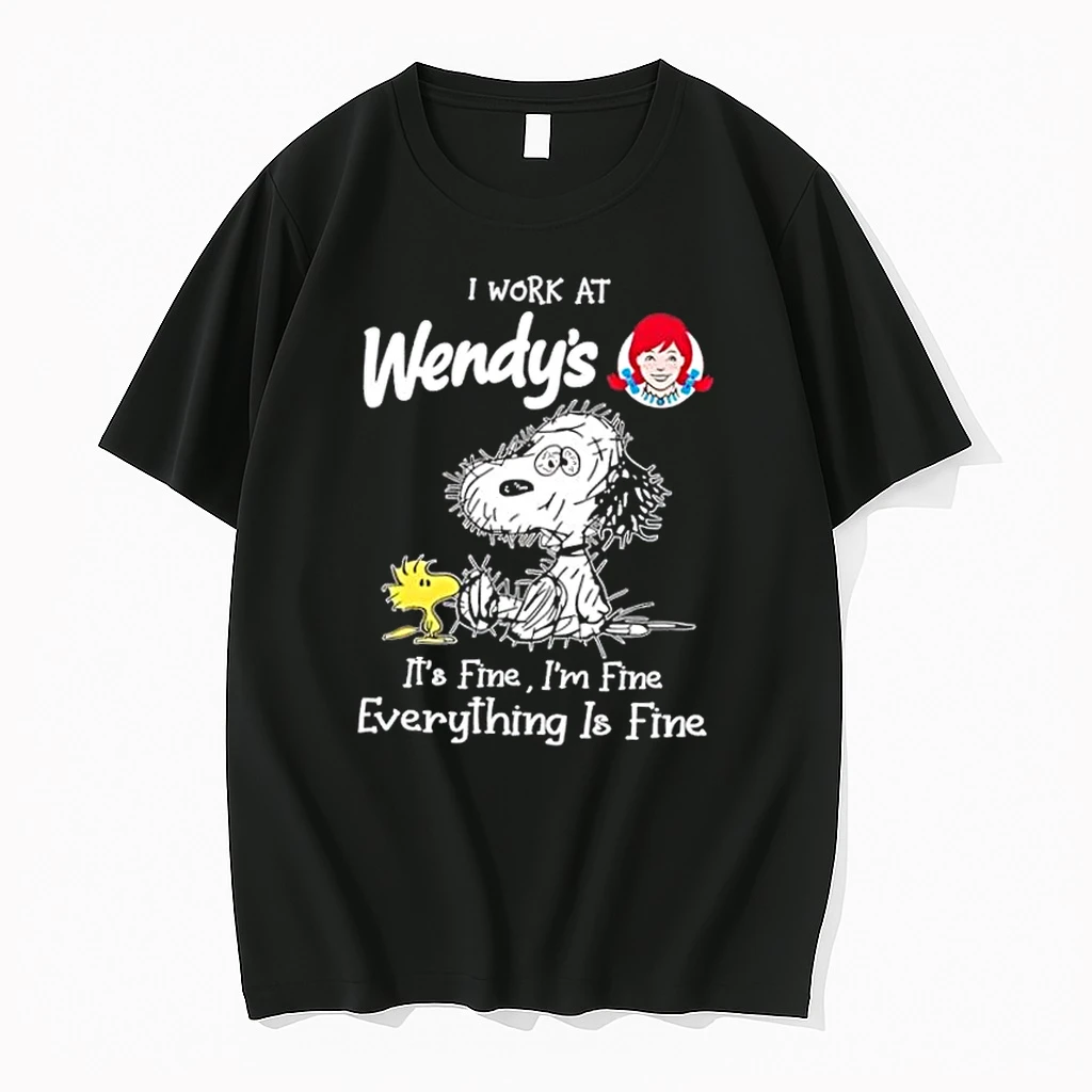 Tired Snoopy And Woodstock I Work At Wendys Its Fine Im Fine Everything Is Fine Shirts