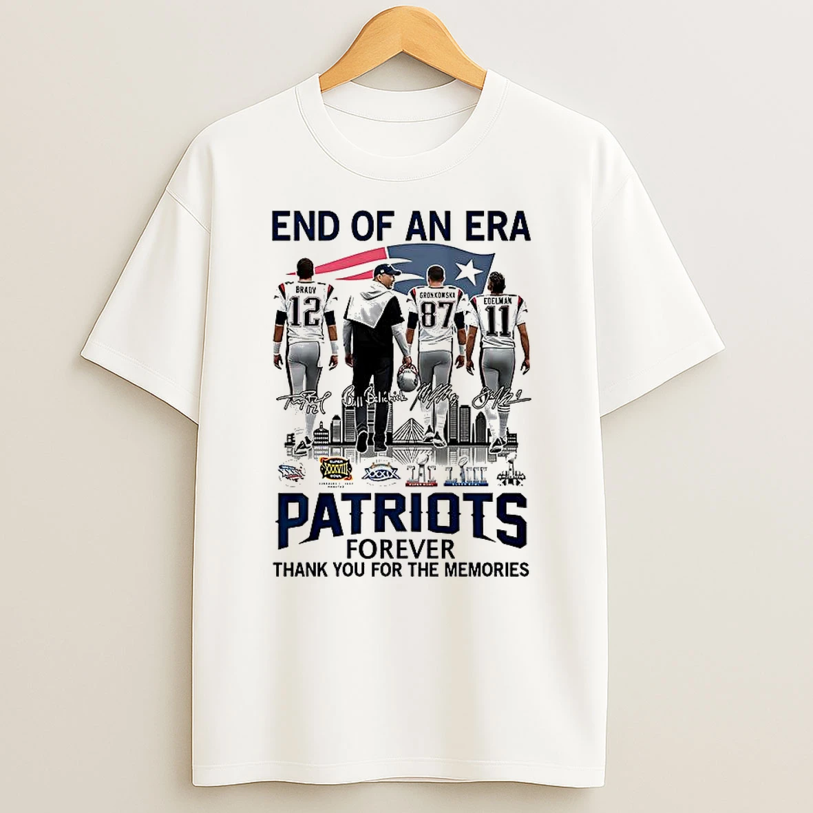 Tom Brady Rob Gronkowski Julian Edelman Bill Belichick End Of An Era New England Patriot Shirts
