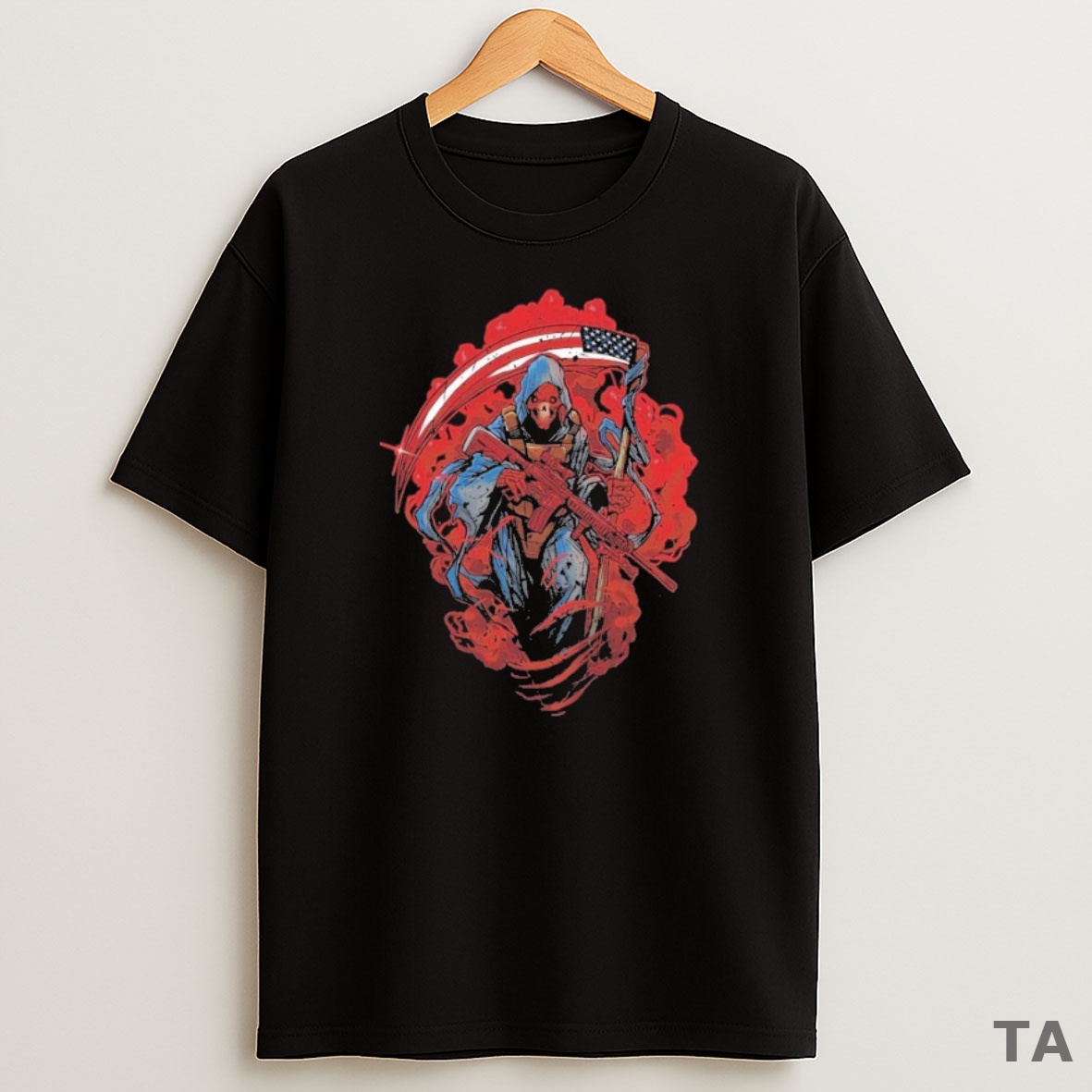 Top Grim Reaper Fury American Flag Sweatshirt Tee