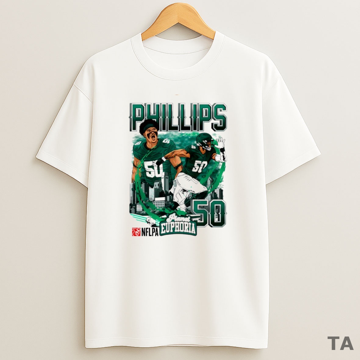 Top Jaelan Phillips 50 Philadelphia Eagles Football Skyline Comic Circle Sweatshirt Tee