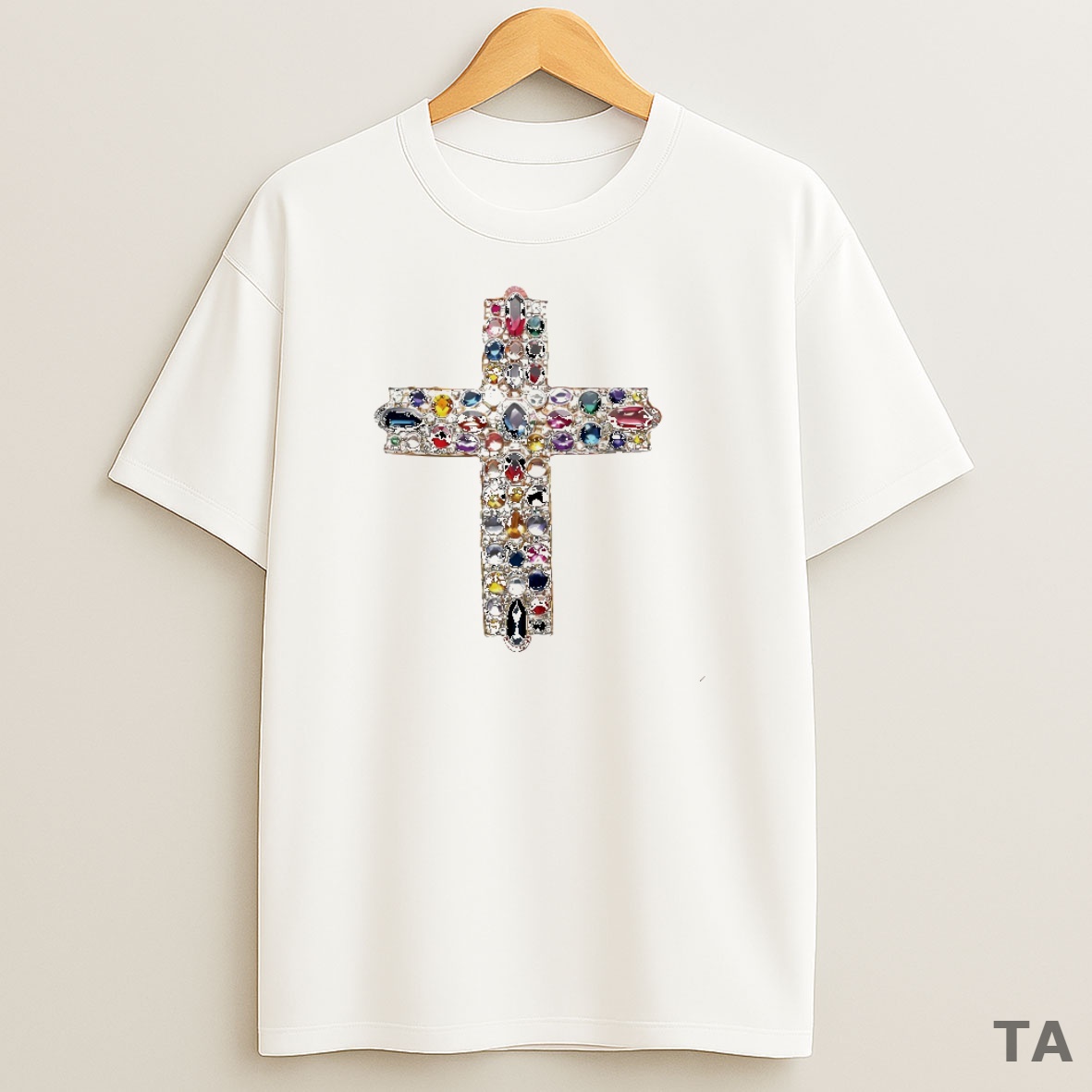 Top Jewel Cross Graphic Circle Sweatshirt Tee