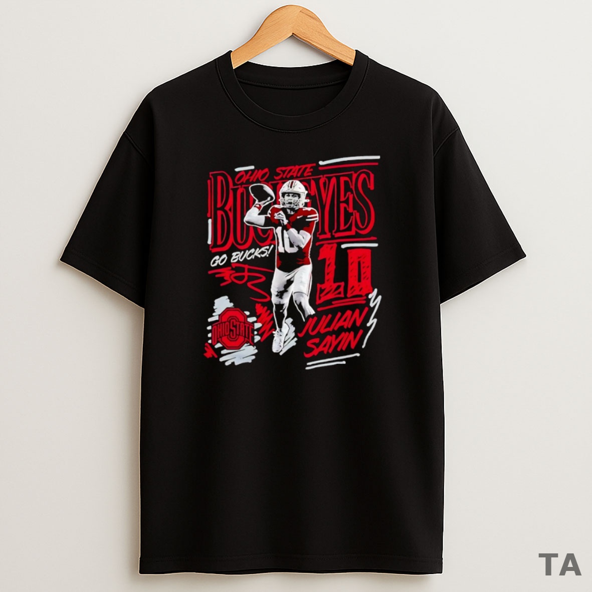 Top Julian Sayin Ohio State Buckeyes Football Caricature Signature Sweatshirt Tee