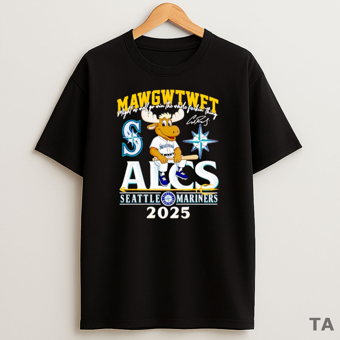 Top Mawgwtwft Alcs Seattle Mariners 2025 Mascot Sweatshirt Tee