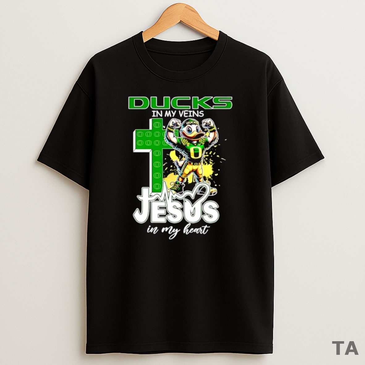 Top Oregon Ducks In My Veins Jesus In My Heart Mascot 2025 Sweatshirt Tee