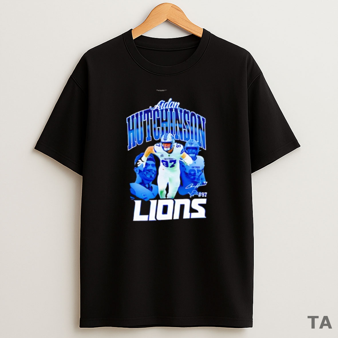 Top Premium Aidan Hutchinson 97 Detroit Lions Football Player Signature Sweatshirt Tee