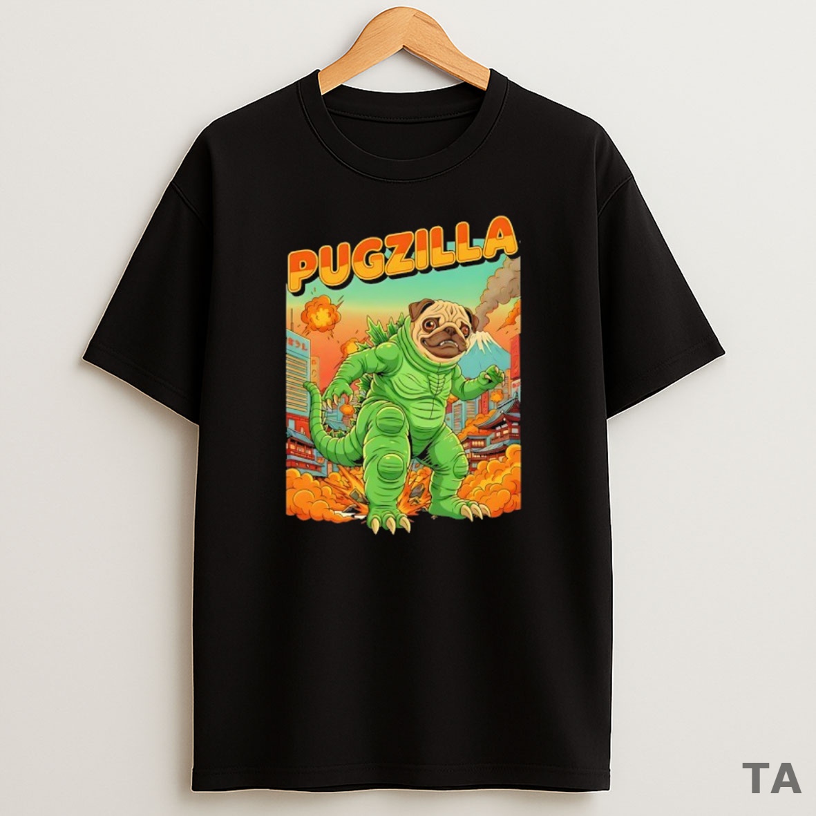 Top Pugzilla Kaiju Parody Sweatshirt Tee