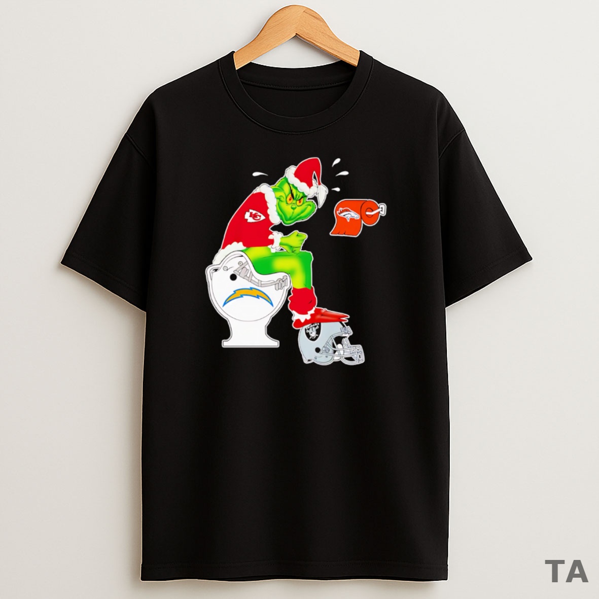 Top Santa Grinch Kc Chiefs Toilet On Los Angeles Chargers Denver Broncos Las Vegas Raiders Sweatshirt Tee