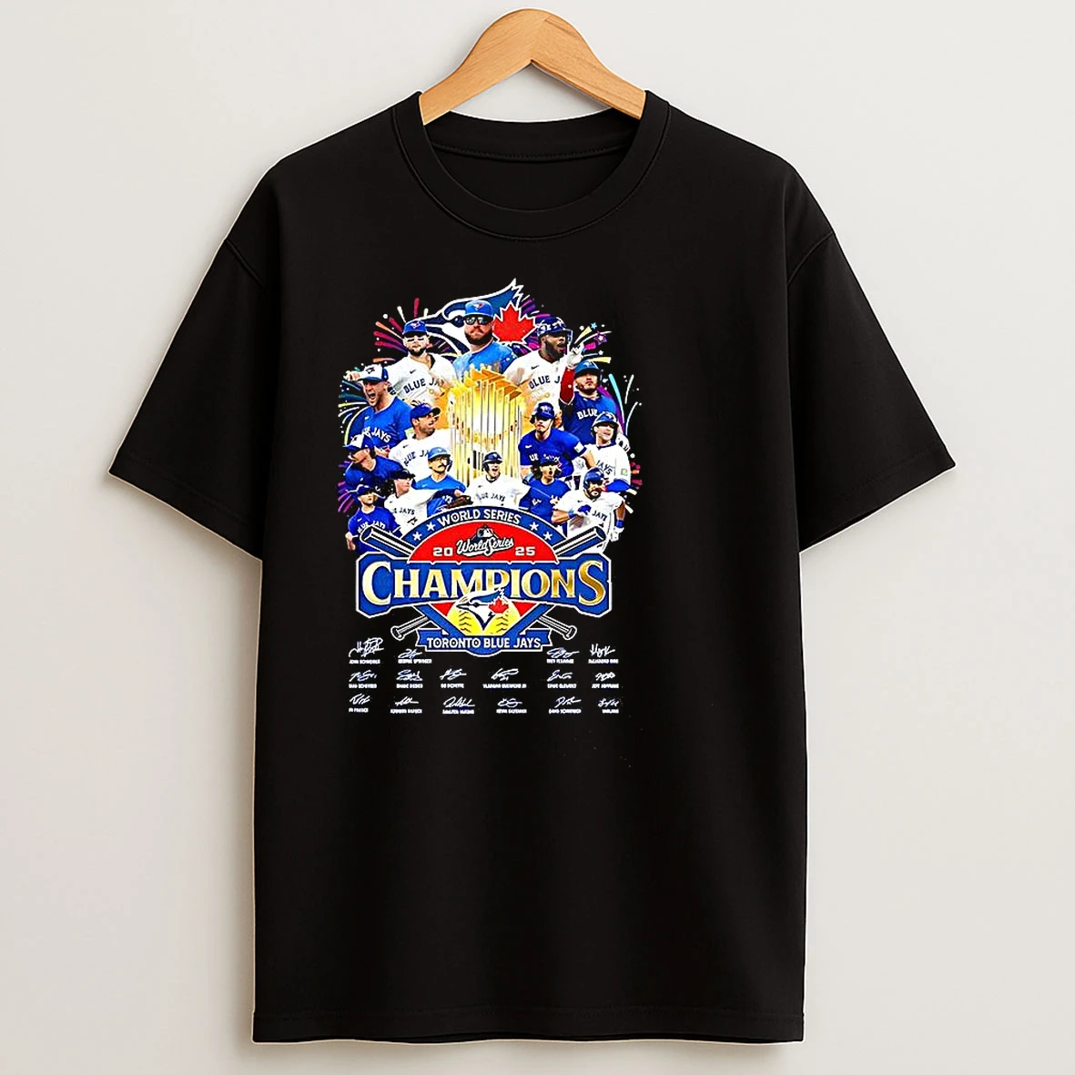 Toronto Blue Jays 2025 World Series Champions Trophy Player Signature T Shirts