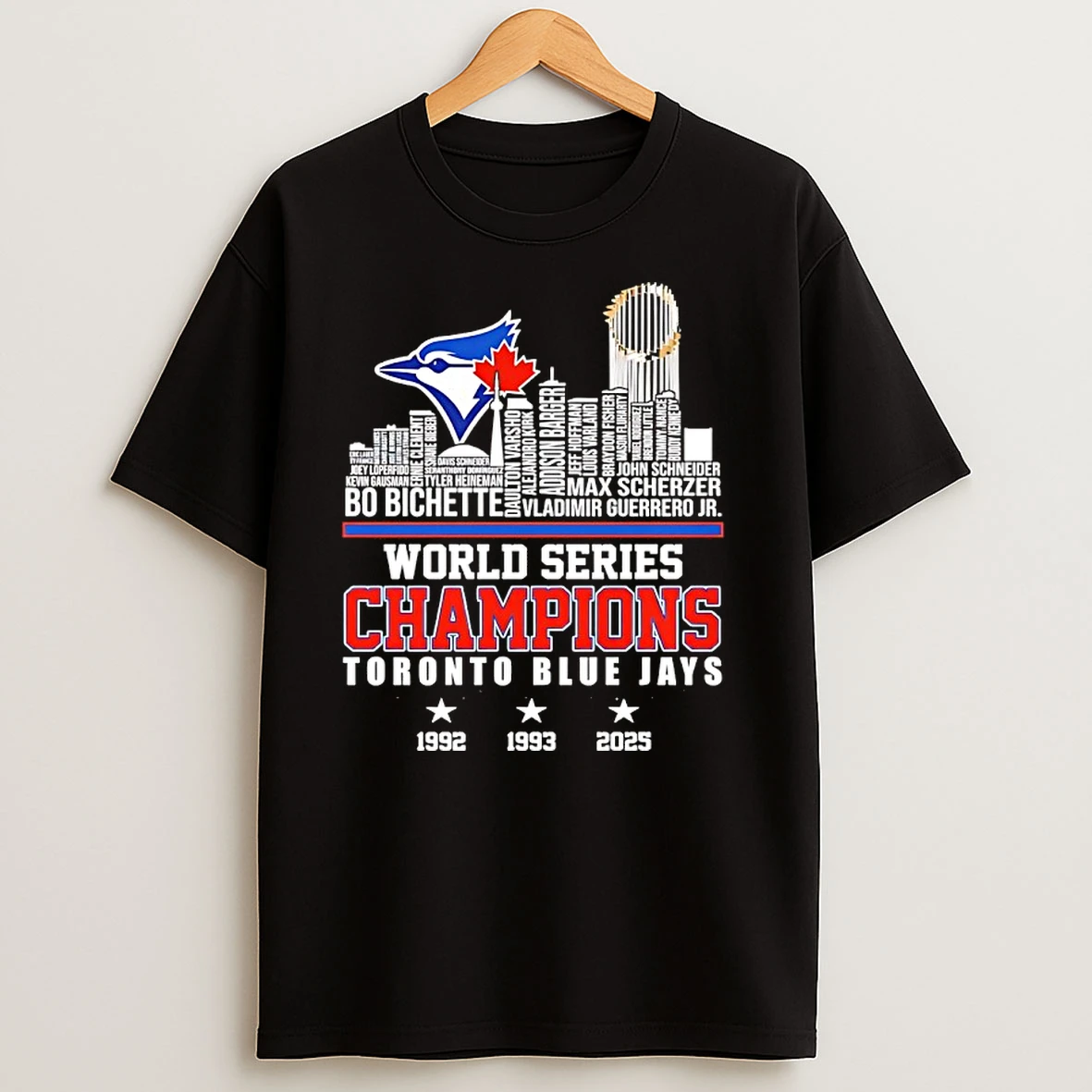 Toronto Blue Jays World Series 3x Champions Players Names City Skyline T Shirts