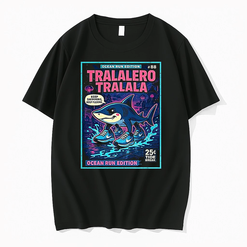 Tralalero Tralala Ocean Run Shark Meme Comic Keep Swimming Keep Flexing Shirts
