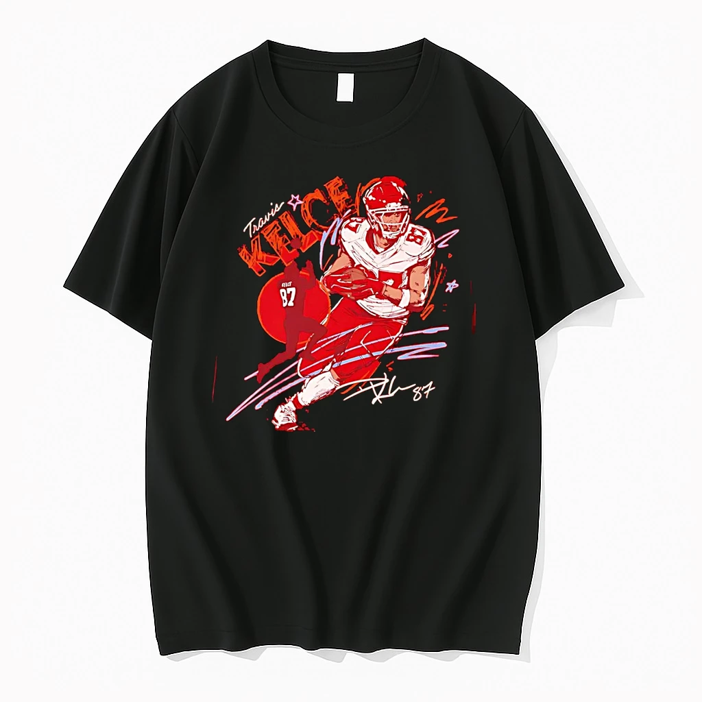 Travis Kelce Running Signature Kansas City Chiefs Shirts