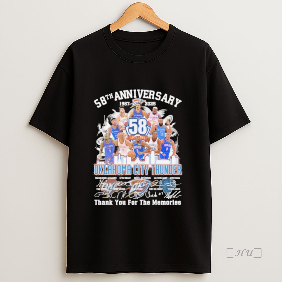 Trending 58th Anniversary 1967 2025 Oklahoma City Thunder Teams Signatures Premium Shirt Sweatshirt Tee