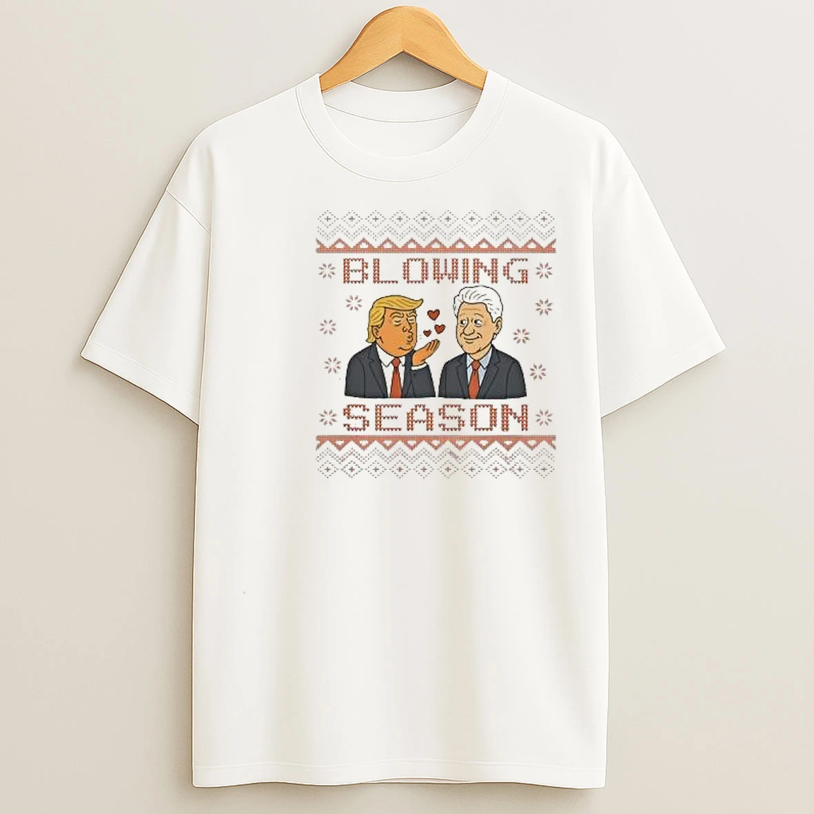 Trump And Bill Clinton Blowing Season Political Christmas 2025 Circle White T Shirts